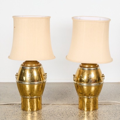 A Pair of Large Lamps Made From Mid-20th Century Tin Alloy Chinese Tea Urns