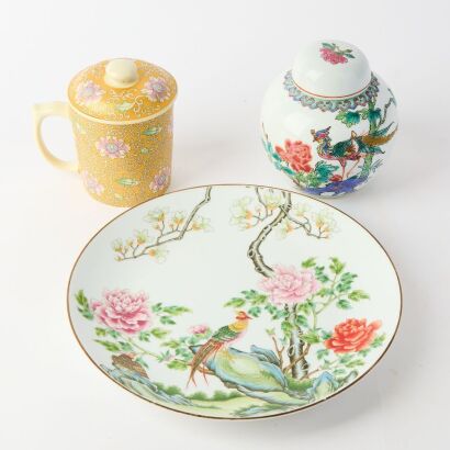 A Group of Three Chinese Famille-Rose Porcelains
