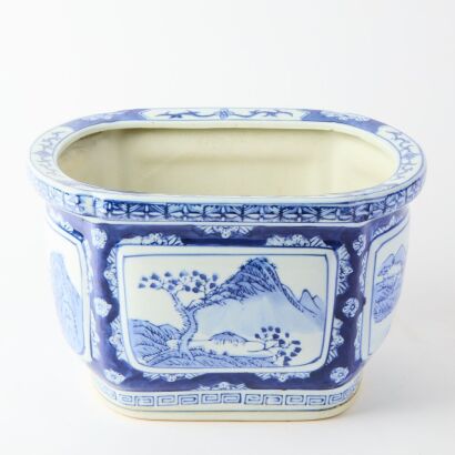A 20th Century Chinese Blue and White' Landscape' Rectangular Pot
