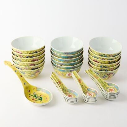 A Group of Chinese 20th Century Yellow-ground Tablewares