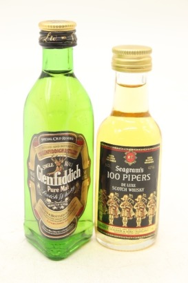 (1) Glenfiddich & Seagram's 100 Pipers Scotch Whisky Miniatures, 2 Bottles Sold as 1 Lot