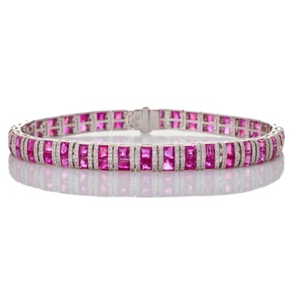 18ct White Gold, 14.08ct Pink Sapphire / 1.79ct Diamond Bracelet - Like new