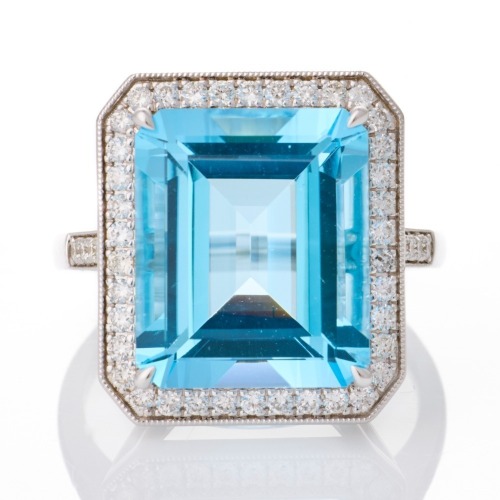 18ct White Gold, 10.84ct Topaz / 0.46ct Diamond Cluster Ring