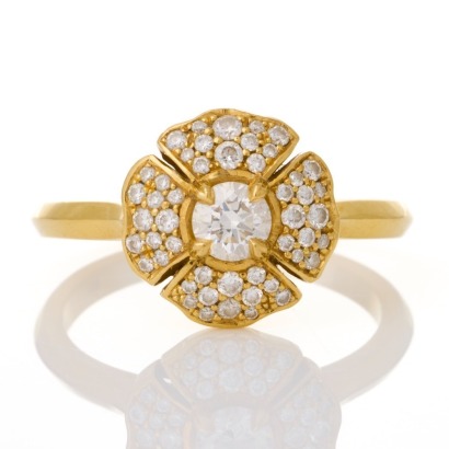 Naveya & Sloane, 18ct Yellow Gold, .35ct Diamond / .38ct Diamond Accents Flower Ring - GIA certified