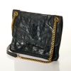 Yves Saint Laurent, Black Crinkled Leather Nikki Shoulder Bag - 2