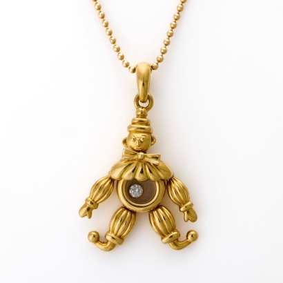 Chopard, 18ct Yellow Gold, 0.04ct Diamond 'Happy Clown' Pendant on 14ct Yellow Gold 45cm Beaded Chain