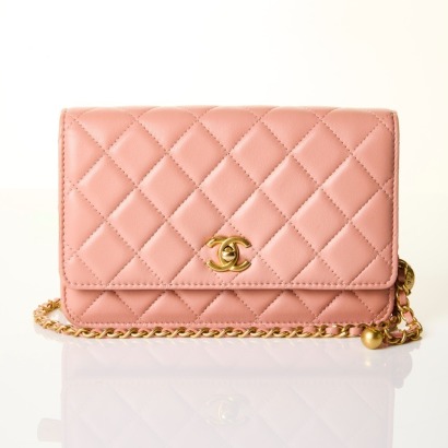 Chanel, Dusty Rose Lambskin Leather Wallet on Chain