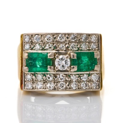 18ct Yellow Gold / 10ct White Gold, .78ct Emerald / .52ct Diamond Dress Ring