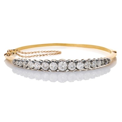 18ct Yellow Gold / Silver, 6.15ct Diamond Oval Hinged Bangle