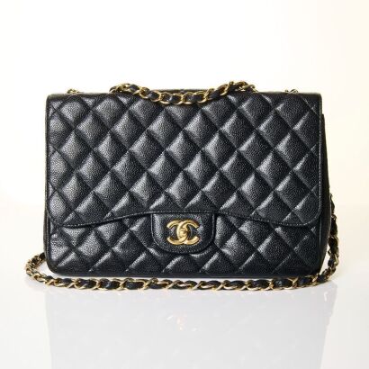 Chanel, Black Caviar Jumbo Classic Single Flap Bag