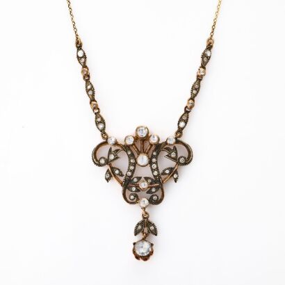 5ct - 6ct Yellow Gold / Silver, Antique, Handmade, 1.53ct Diamond Centrepiece on 43cm Cable Chain