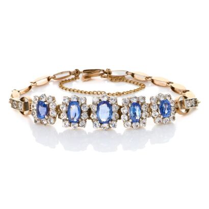 9ct Rose Gold / Silver, 15.5cm Handcrafted, 4.78ct Sapphire / White Sapphire Bracelet