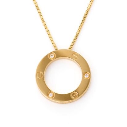 Cartier, 'Circle of Love' 18ct Yellow Gold, .07ct Diamond Set Modern Pendant on 9ct Yellow Gold, 50cm Box Chain