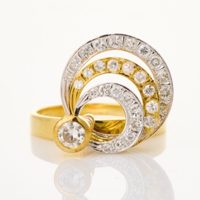 14ct Yellow / White Gold, Modern, .60ct Diamond Spinning Dress Ring