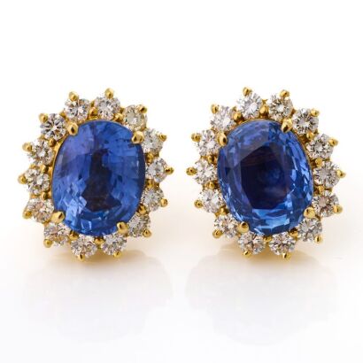18ct Yellow Gold, 11.60ct Sapphire / 2.40ct Diamond Earrings