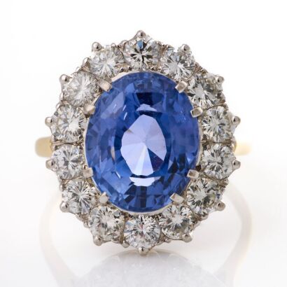 18ct Yellow Gold / Silver Palladium, Modern, 12.70ct Sapphire / 2.70ct Diamond Ring