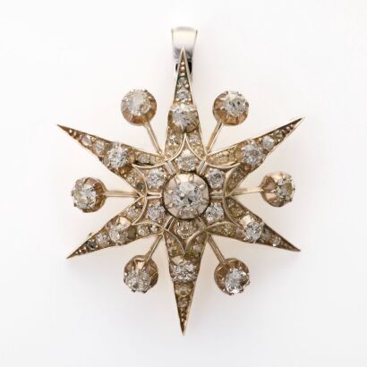 9ct Yellow Gold / Silver Topped, Modified Victorian, 3.28ct Diamond Starburst Pendant