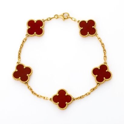 Van Cleef & Arpels, 18ct Yellow Gold, Vintage, 19cm Alhambra Carnelian Bracelet, circa 2016