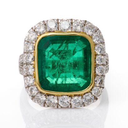 An Important, 18ct Yellow / White Gold, 6.00ct Emerald / 1.95ct Diamond Cocktail Ring