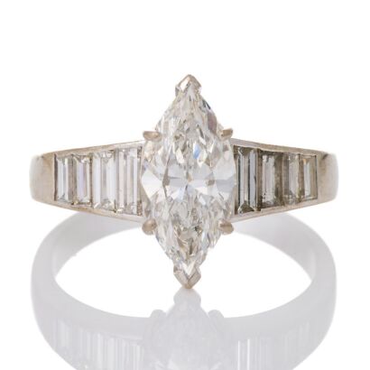 18ct White Gold, Modern, 2.44ct Marquise / 1.34ct Baguette Diamond Ring