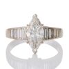 18ct White Gold, Modern, 2.44ct Marquise / 1.34ct Baguette Diamond Ring