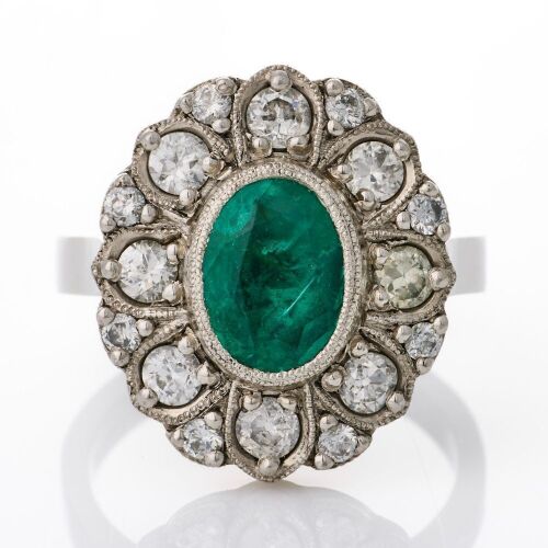 Platinum, 1.91ct Emerald / 1.00ct Diamond Cluster Ring