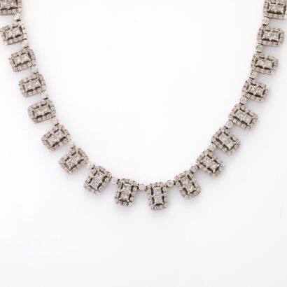 18ct White Gold, 44cm Modern, Articulated 14.00ct Diamond Necklace