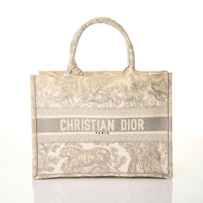 Christian Dior, Toile de Jouy, Beige and Off-white Embroidery Book Tote, Size M