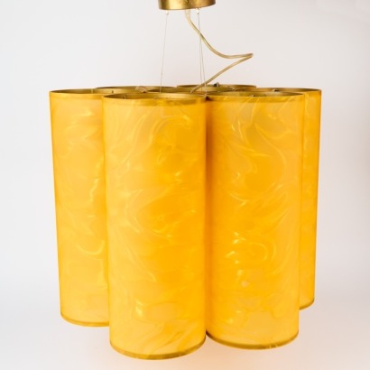 A Large Original Mid-Centrury Seven-Light Cylindrical Pendant Lamp
