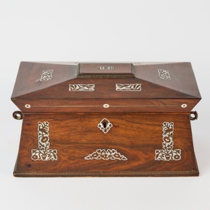 A Victorian Rosewood Inlay Tea Caddy
