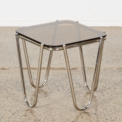A Vintage Chrome And Smoked Glass Side Table