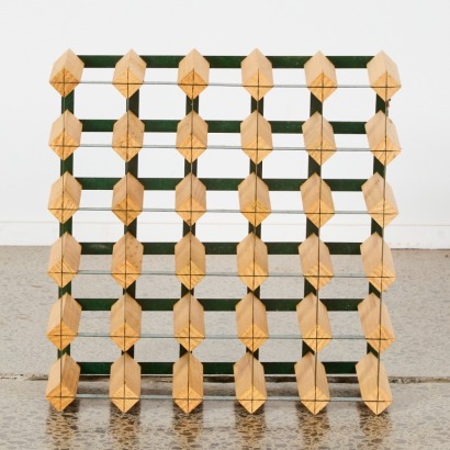 A 25-Bottle New Zeland-Made Wine Rack with Green Metal Fixtures