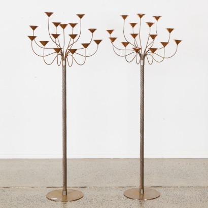 A Pair of Aged Danish Aristo Twisted Steel & Copper Tealight Candelabra