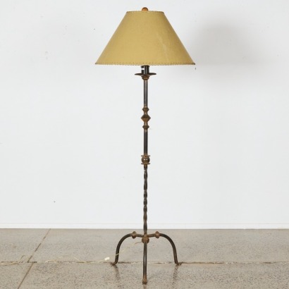 A Vintage Brutalist Spanish Wrought Iron Lamp