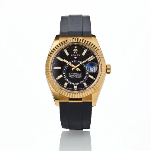 18ct Yellow Gold, 42mm Rolex Sky-Dweller Oysterflex Annual Calendar GMT Wristwatch, circa, 2022