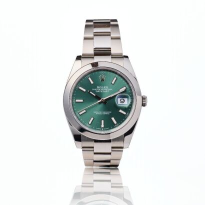 Stainless Steel, Rolex Oyster Perpetual Datejust 41 Mint Green Dial Wristwatch, circa 2022