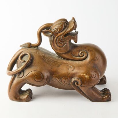 A Chinese 20th Century Bronze Figure of a Qilin