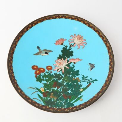 A Japanese Early 20th Century Cloisonn&eacute; Enamel &lsquo;Flower and Bird&rsquo; Dish