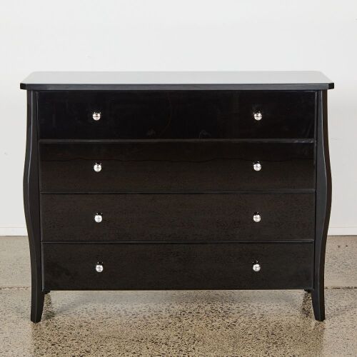 A French Provincial Inspired Black Glass Four-Drawer Dresser