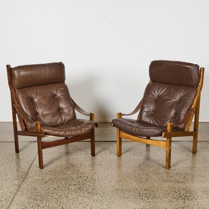 A Pair of Leather Hunter Chairs By Torbjorn Afdal