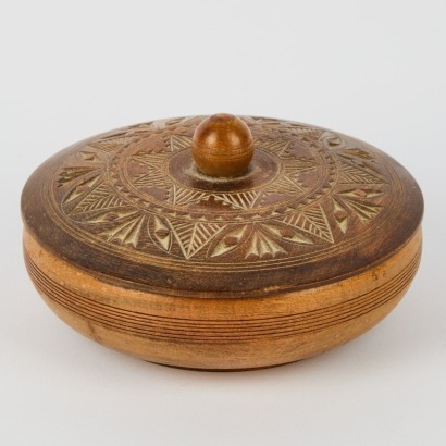 A Carved Wood turned Bowl With Lid