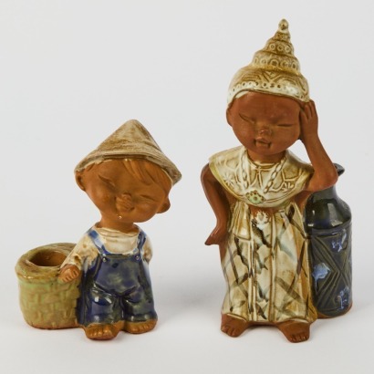 A Pair of Vintage Japanese Pottery Figures