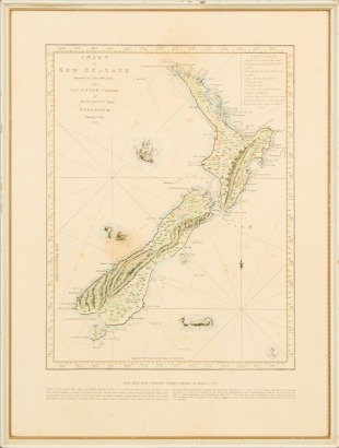 Chart of New Zealand 1769-1770 by Cpt Cook, engraved 1772 reprinted by Hooker & co Ltd for Bicentenary 1969