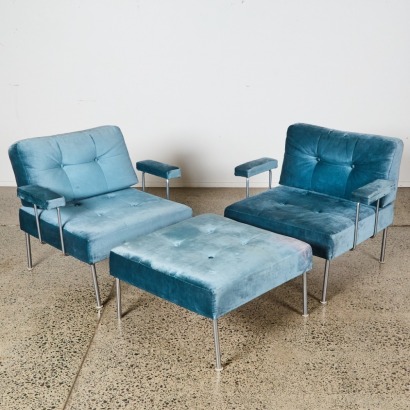 A Vintage 1960s Pair of Revolt Modular Chairs And Ottoman By Poul Cadovius For France And Son, Denmark