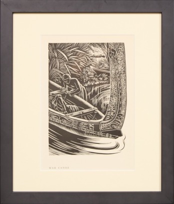 E MERVYN TAYLOR War Canoe Woodcut on Art Paper
