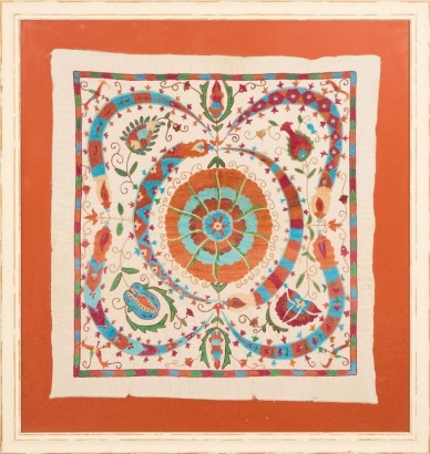 A Framed Silk Embroidered Throw