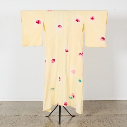 A Vintage Kiomono In Butter Yellow with Floral Design