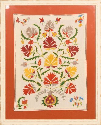 A Framed Silk Embroidered Throw