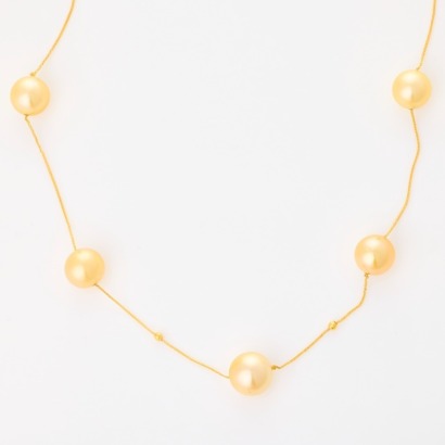 18ct Yellow Gold, 45cm Modern, 10.6mm Burmese Golden Colour Pearl Necklace - Near new