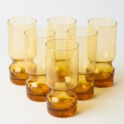 A Set of Six Vintage Amber Glass Glasses